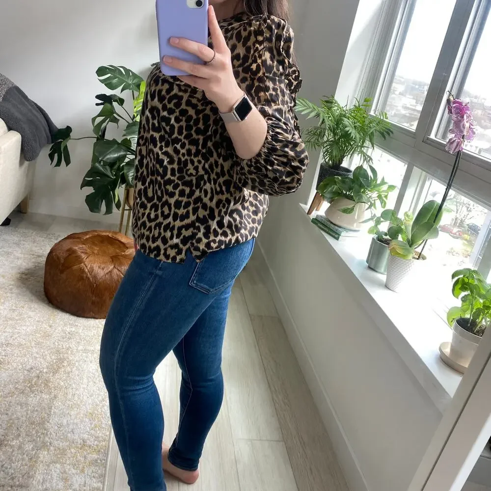NEW J. Crew Animal Print Ruffle Sleeve Blouse Size Small